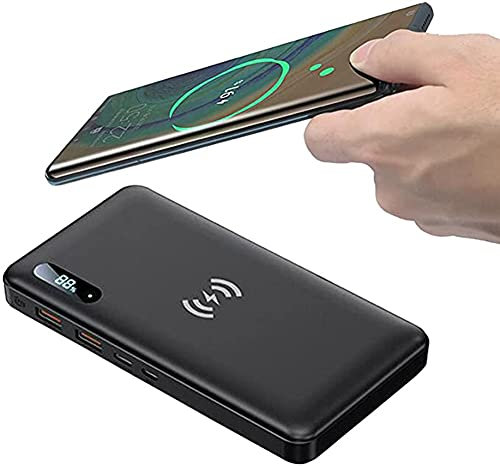 HHORB Wireless Power Bank 50000Mah PD 65W/15W Portable Charger QC3.0/QC4.0/SCP Fast Charging with 2 Input And 3 Output (Qi & USB C) External Battery for Phones, Tablets And More,Black,Black