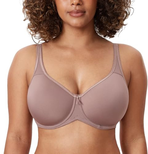 Delimira Women's Support Bra Padded Plus Size Underwired Full Cup T Shirt Seamless Bra Mochaccino 36DD