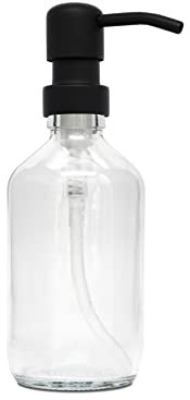 A Good Smile DIY Glas Seifenspender Edelstahlspender 250ml mit Aufkleber zum selbst gestalten Klarglas/Schwarz
