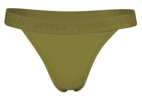 Yenita Bambus Damen Unterwäsche, Triangel BH, String Tanga aus Nachhaltiger Bambusfaser (L, String - Olive)