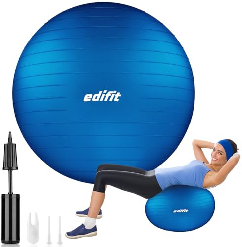 EDIFIT, Gymnastikball, 55, 65 und 75, Pezziball, Einschließlich Inflator, Pilates Ball, Sitzball, Pilates, Yoga Ball, Gymnastik (55cm, Blau)