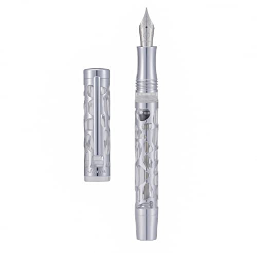 Asvine V169 Vacuum Filling Fountain Pen Medium Nib, Water Drop Skeleton Transparent Clear Acrylic Pen Case Set