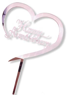 Acrylic Cake Topper Happy Anniversary Wedding Rose Gold Decoration Love Heart
