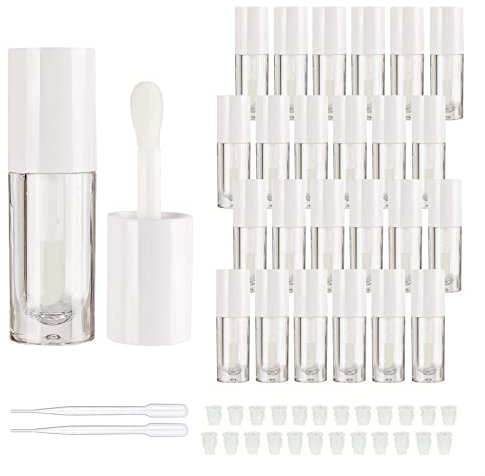 COSIDEA 14 Leere 6 ml Große Doe Foot Zauberstab, Klobige Lipgloss-Röhren für DIY, Rosafarbene Runde Behälter Mit Dickem Zauberstab, Weiss/Opulenter Garten