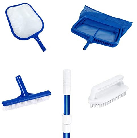 Poolpanda Poolreiniger Set Poolkescher feinmaschig Poolbürste Teleskopstange (Set XS)