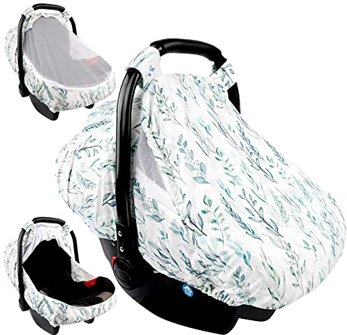 Autositzbezüge für Babys, Mädchen, Jungen, gemütliche Sonnen- und Insektenabdeckung, Babyschalen-Baldachin, Neugeborenenenen-Kinderwagen-Bezug mit atmungsaktivem Reißverschluss, Peep-Fenster, grünes