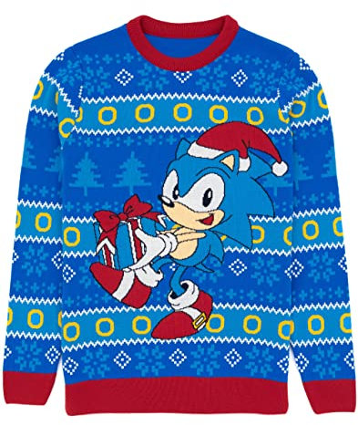 Sonic The Hedgehog Mens Christmas Jumper | Adults Ladies Video Game Movie Festive Navy Knitted Sweater | Xmas Gifts For Him Her XXL