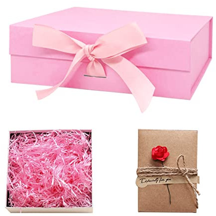 Idota Geschenkbox mit Deckel, Geschenkschachtel Rosa Magnetische Geschenkboxen mit Schleifenband, Grußkarten, Füllmaterial, Geschenkboxen für Hochzeit Geburtstag Weihnachten Jubiläum (Rosa-M)