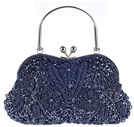 Egurs Abendtasche Damen Elegant Handtasche Vintage Perlen Pailletten Clutch Handtasche Schultertasche Abschlussball Taschen Brauttasche Hochzeit Braut Party Zubehör dunkelgrau