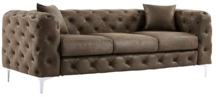 Vente-unique-Chesterfield Sofa 3-Sitzer - Mikrofaser - Vintage-Leder-Optik - Edwina