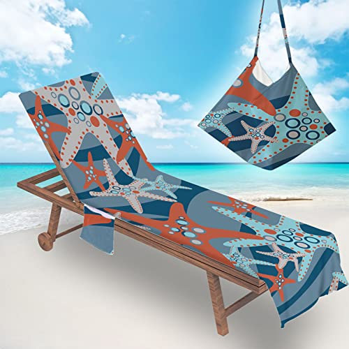 Surwin Schonbezug Für Gartenliege Strandliegenauflage Frottee Liegenauflage Stuhl Strandtuch Sun Lounger Bezug mit Tasche Sporthandtuch 3D für Sommer Garten Schwimmen (75x210cm,Blau)