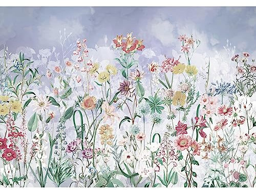 Novart Fototapete Blumen Blau Blümenwiese 352 x 250 cm - Vlies Wand Tapete Wohnzimmer Schlafzimmer Dekoration - Made in Germany - N9130011a