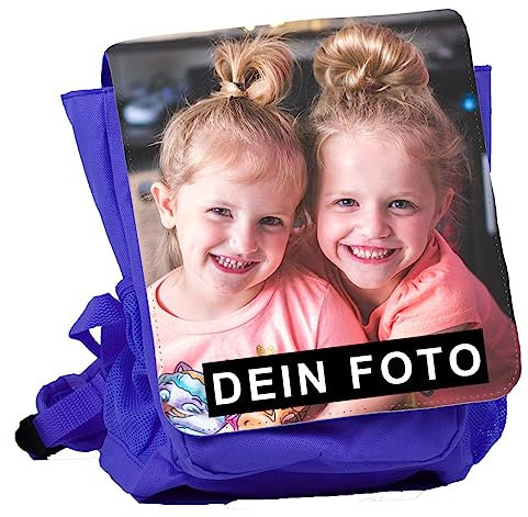 Kinder-Rucksack personalisiert | Farbe: Blau | Rucksack mit eigenem Foto und Text individuell gestalten