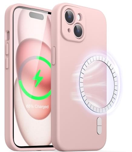 JETech Magnetic Silicone Case for iPhone 15 6.1-Inch, Compatible with MagSafe, Phone Cover with Camera Lens Full Protection (Pink)