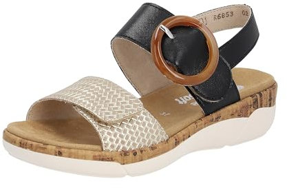 Remonte Women's R6853 Sandals, Beige-Gold/Black/02, 41 EU, Beige Gold Black 02, 8.5 UK