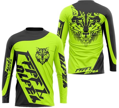 FFFF & OLFEH Herren Motocross Trikot Jersey,Radfahren Jersey Herren Mountainbike Langarm MTB T-Shirt,Shirt Downhill Fahrrad Jersey Schnelltrocknend (Grün,4XL)