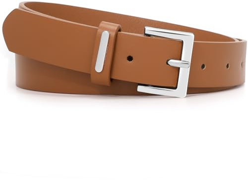 JasGood Damen Ledergürtel Mode Damen Gürtel mit Silberner Schnalle für Jeans Hosen Kleider,Braun,110cm