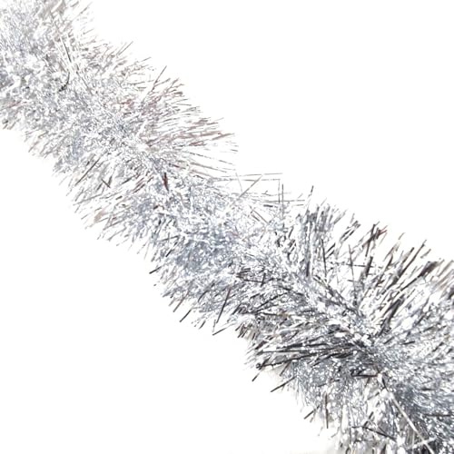 HSD Christmas Tinsel Garland 2M (6.5ft) Xmas Metallic Chunky Fine Sparkle Garland Shiny Christmas Tree Party Decorations (Fine Silver)
