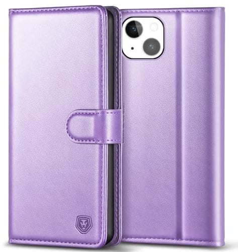 Kuafcase Compatible for iPhone 15 Plus Case with 4 Card Slots Magnetic Closure Kickstand Shockproof Protective Phone Case Compatible for iPhone 15 Plus - Light Purple