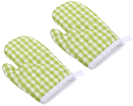 PRETYZOOM Kinder Ofenhandschuhe Set- HitzebestäNdige Mikrowellenhandschuhe FüR Backen Und Kochen Stilvolle GrüNe Karomuster 2Er Set FüR Sicheren Hitzeschutz