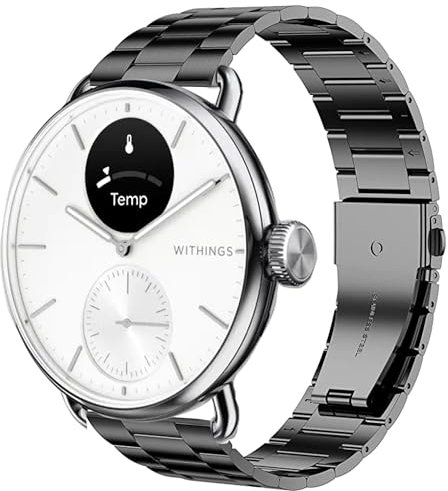 Blueshaweu 18mm 20mm Armband Kompatibel mit Withings Smartwatch, Classic Edelstahl Uhrenarmband für ScanWatch 2 38mm/ ScanWatch 2 42mm (20mm, schwarz)