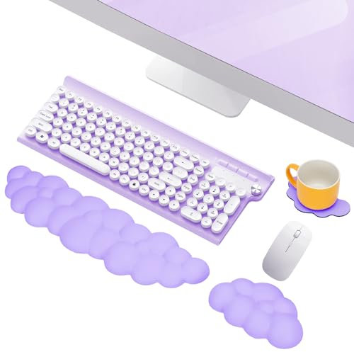 Mardiko Wolk Handballenauflage Tastatur Maus Set, Weiche Gedächtnisschaum Handauflage Tastatur Maus mit Rutschfeste Unterlage, Ergonomisches Handgelenkauflage Tastatur Maus für Büro Heim Spiele, Lila