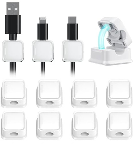 smofish Kabelhalter Kabelclips Kabel Management,12 Pack Magnetische Schreibtisch Kabel Organizer, Stark Haftende Draht Ladegerät Halter Geschenk für Nachttisch, Küchengeräte (Weiß)