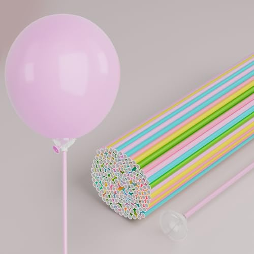 YALLOVE Lot de 100 bâtons de ballons en papier de couleurs assorties pour anniversaire, décoration de fête prénatale