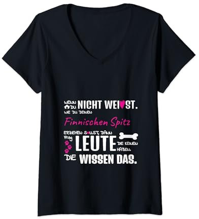 Finnischer Spitz Hundespruch Erziehung Violett Geschenk Mode T-Shirt mit V-Ausschnitt