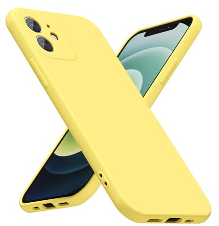 LoeoeL for iPhone 12 Phone Case Silicone, Minimalist Ultra Thin Slim Soft Rubber Gel Solid Color Matte TPU Cute Case for Women Men, Girly Plain Aesthetic Design & Camera Cover Protection, Yellow