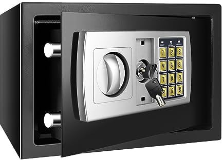 Tresor Feuerfest Wasserdicht Möbeltresor mit Zahlenschloss und 2 Schlüssel Eisenstahl Safe Wandtresor zum Einmauern für Zuhause, Büro, Schule, Hotel 31x20x20cm 8.5L Schwarz