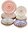 Baroni Home Vajilla de 18 piezas de cerámica, juego de vajilla decorada para 6 personas, plato hondo, llano, fruta o postre (Estilo espiral)