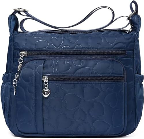 HERCMNOY Umhängetasche für Damen, mehrere Taschen, lässige Reisetasche, Handtasche, Umhängetasche, Kuriertasche, Heart Navy, 11.0inch
