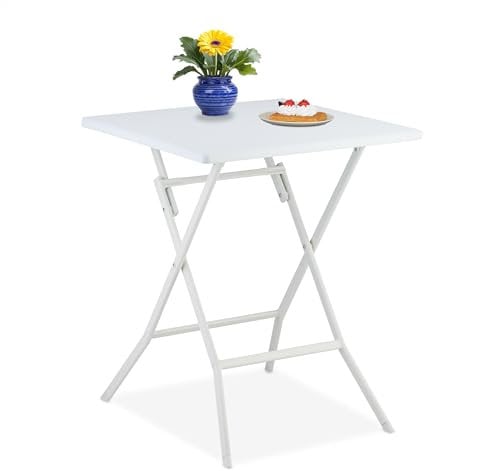 Relaxdays Table de Jardin Pliante, HxLxP : env. 73x62x62 cm, pour Balcon, terrasse, Camping, carrée, Blanche