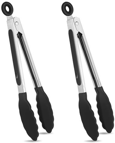 Jeffdad Grillzange Silikon, 2 Stück Grillzange Zange Küche Edelstahlzange 20cm Küchenzange Aus Edelstahl Mit Silikonspitzen Grillzange Klein Küchenzange Geeignet Kochen Cooking