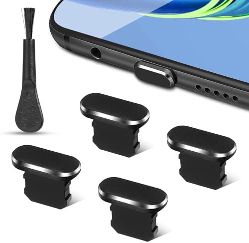 Bremorou 4 Stück Schutzkappe Ladebuchse Schutz Handy Ladebuchse Schutz Port Phone Staub Stecker Für Jeden Ladeanschluss mit Reinigungsbürste