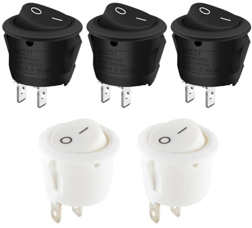 PEXIVOZ Lot de 5 Interrupteurs à Bascule Ronds ON/OFF Verrouillables, 2 Broches, 10A/125V, 6A/250V, Pour Voiture, Bateau et Appareils Ménagers