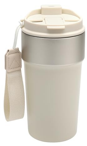 HENGBIRD Termo Cafe 500ml, Termos para Cafe con Pico para Beber Directamente y Pajita, Termo de Cafe Acero Inoxidable, Doble Pared Vasos Termicos Frio Y Calor, Beige