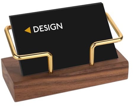 Sliverdew Porta biglietti da visita in legno di noce e ottone, porta biglietti da visita in legno, porta biglietti da visita, classico in legno di noce per scrivania ufficio