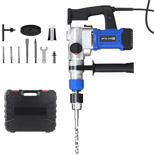 SDS-Plus 1800W Rotary Hammer Drill Electric Drill Corded Include 360° Adjustable Handle, Drills Bits, Point, Flat Chisel, Wrench, Battery, Wrench, Battery, Carrying Box, Grease Pot, Dust Cap, Chuck
