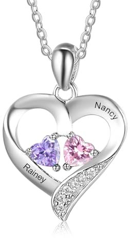 RolaOnly Damen Halskette Personalisierte Herz Kette mit Gravur 2 Namen Sterling Silber 925 Anhänger Geschenk für Valentinstag Muttertag Weihnachten