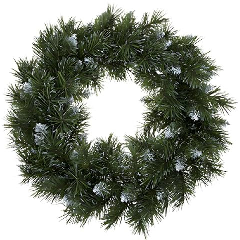 AKH® PVC Christmas Wreath with 120 Tips & Snow Effect | 18 Inch / 46 CM | Artificial Xmas Wreath for Front Door, Festive Door Decor, Traditional Holiday Decoration