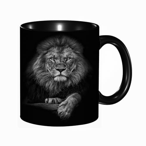 reyawdf Original Tasse mit lustigem Design,König der Löwen schwarz und weiß,330ml, für Kaffee- und Teeliebhaber, als Geschenk für Weihnachten, Geburtstag und mehr