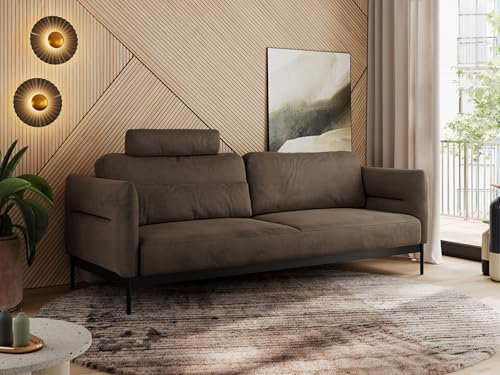 MKS MEBLE 3 Sitzer Sofa mit Schlaffunktion Schlafsofa mit Metallgestell Couch mit Schlaffunktion Bettsofa mit Großer Liegefläche von 200 L × 140 B - Braun Velvet - Salento