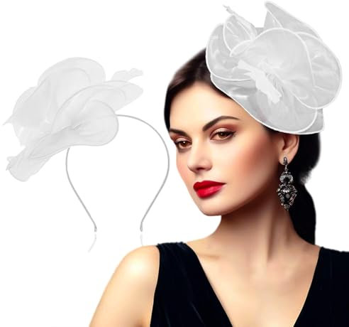 Flayem Fascinator Damen Weiß Pillbox Hut Stirnband mit Schleier Teeparty Clip