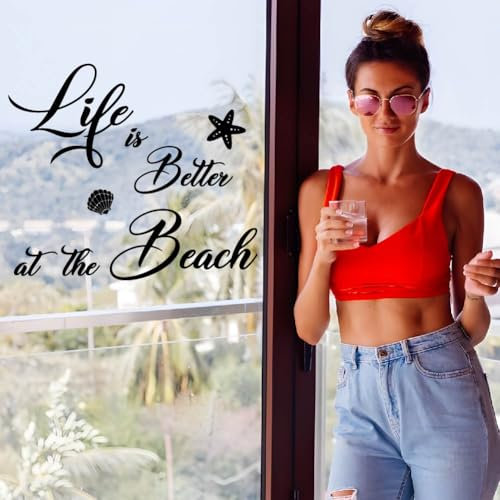 SUPERDANT Strand Wandtattoo Jakobsmuschel Und Seestern Wandsticker Live Is Better At The Beach Wandaufkleber Für Wände Transfer Vinyl Wandsticker Zitate Kunstwandbild Für Schlafzimmer Und Wohnzimmer