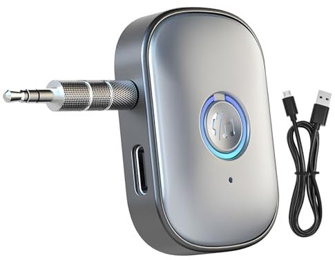 Adaptateur Bluetooth 5.3 Voiture Recepteur, Adaptateur Bluetooth Voiture 3,5mm AUX Jack, Transmetteur Bluetooth, pour Stéréo Voiture/Stéréo Domestique/Casque Filaire/Haut-Parleur/Mains Libres