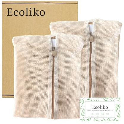 Ecoliko XL Wäschenetz Baumwolle für Gardinen, dünne Vorhänge & Pullover | 2er Pack | Schont Stores, Voile, Leinen | 50×60 cm, Weich & Reißfest | Geruchsneutral, Beige