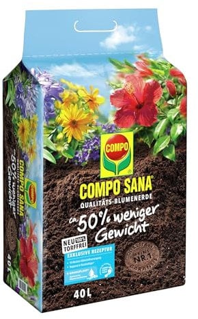 COMPO SANA® Qualitätsblumenerde - 0% Trauermücken - torffrei - 50% weniger Gewicht - 40 L Blumenerde