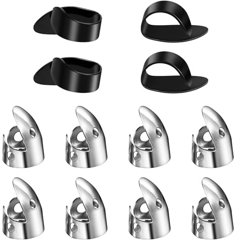 JIYIN Daumenplektren, verstellbar, Banjo-Plektren, 8 Stück Edelstahl-Finger und 4 Stück Kunststoff-Daumenplektren, Metall, Bassgitarren-Zubehör für Harfe, Bass, Plektrum, Gitarre, 12-teilig